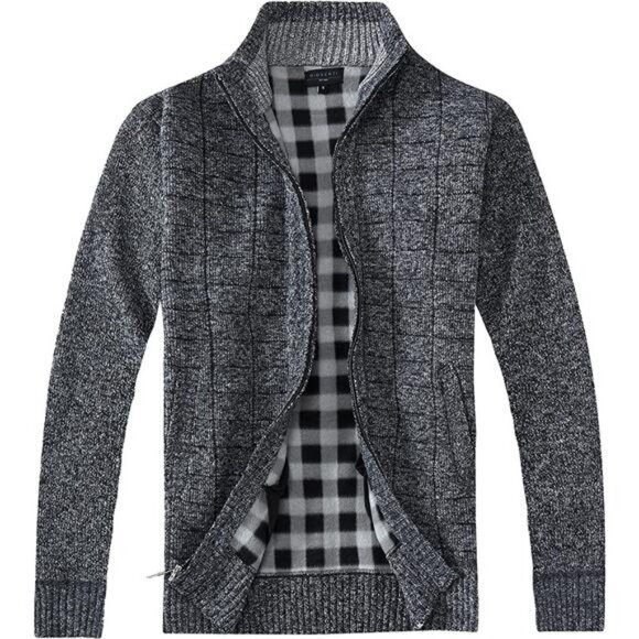 Men's Knitted Regular Fit Cardigan Sweater with Soft Brushed Flannel Lining